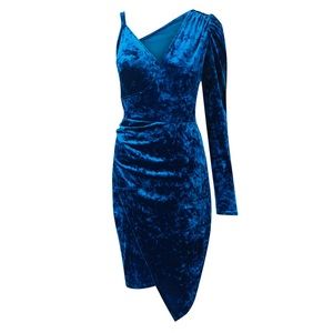Asymmetrical blue crushed velvet dress *NWT*